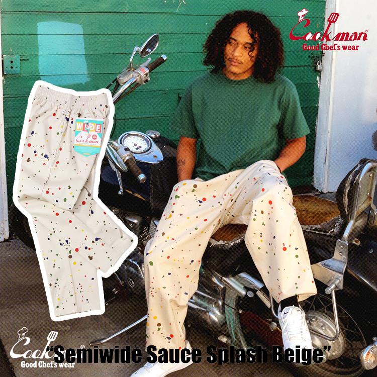 pois ポワ　splash pants ネイビー　S スプラッシュパンツ COOKMAN（クックマン） Chef Pants Semiwide Sauce Splash Beige