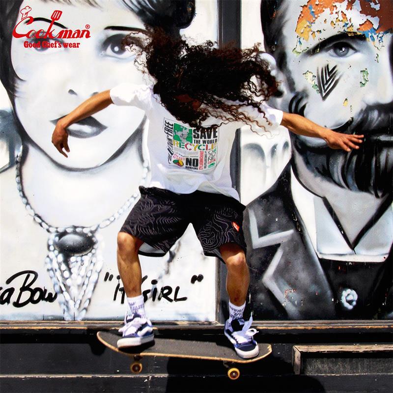 COOKMAN（クックマン） Chef Pants Short Front Pocket Big Bear Black