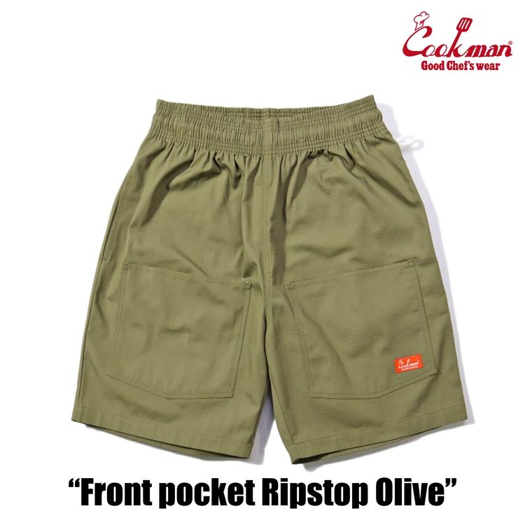 COOKMAN（クックマン） Chef Pants Short Front Pocket Ripstop Olive