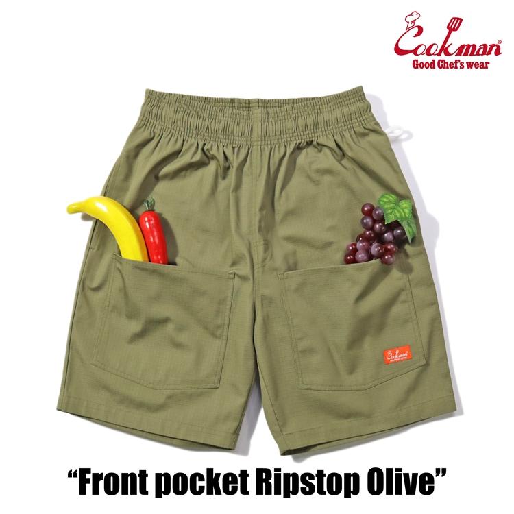 COOKMAN（クックマン） Chef Pants Short Front Pocket Ripstop Olive