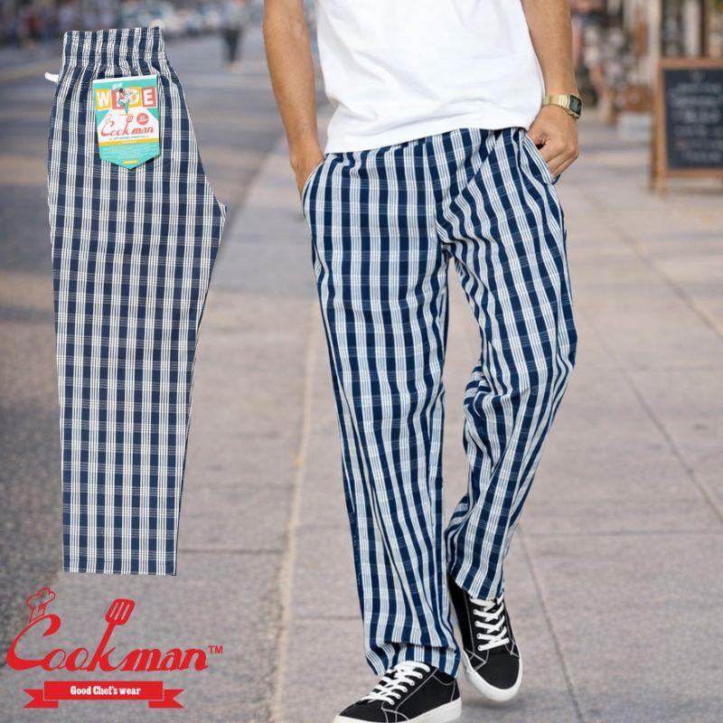 COOKMAN（クックマン） Semiwide PALAKA Check Navy シェフパンツ