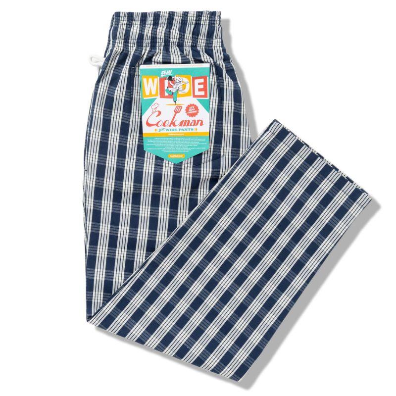COOKMAN（クックマン） Semiwide PALAKA Check Navy シェフパンツ