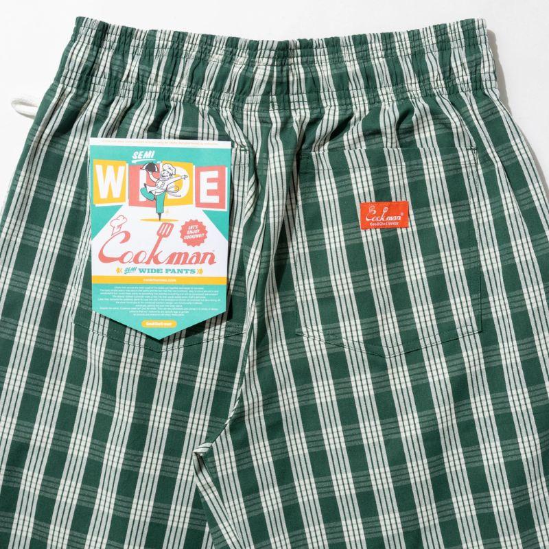 COOKMAN（クックマン） Semiwide PALAKA Check Green シェフパンツ