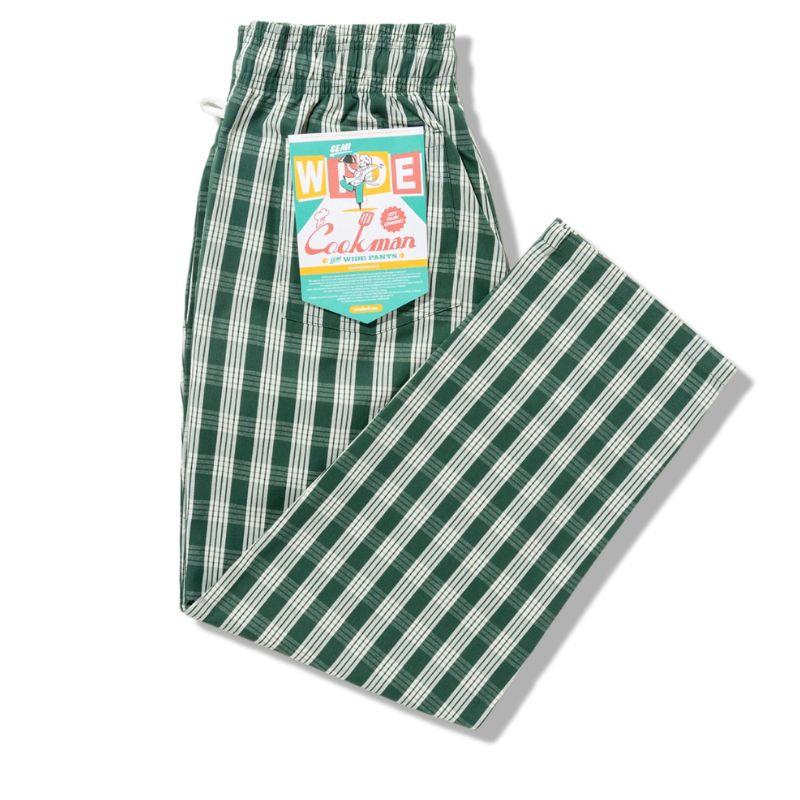COOKMAN（クックマン） Semiwide PALAKA Check Green シェフパンツ