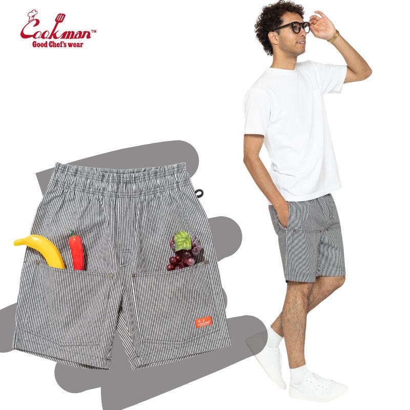 COOKMAN（クックマン） Chef Pants Short Front Pocket Hickory Black