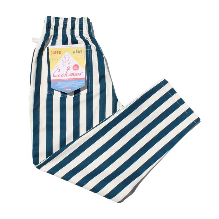 COOKMAN クックマン Chef Pants Wide Stripe Navy シェフパンツ ワイドストライプ ネイビー ロング 231-83833｜motobluez-store｜02