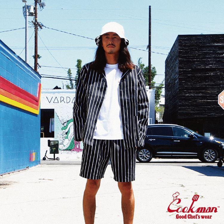 COOKMAN（クックマン） Chef Pants Short Stripe Black シェフパンツ