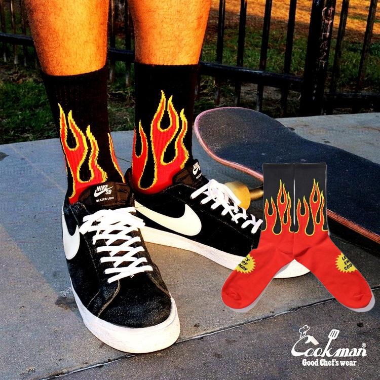 COOKMAN（クックマン） Rib Crew Socks Flame Black リブ クルー