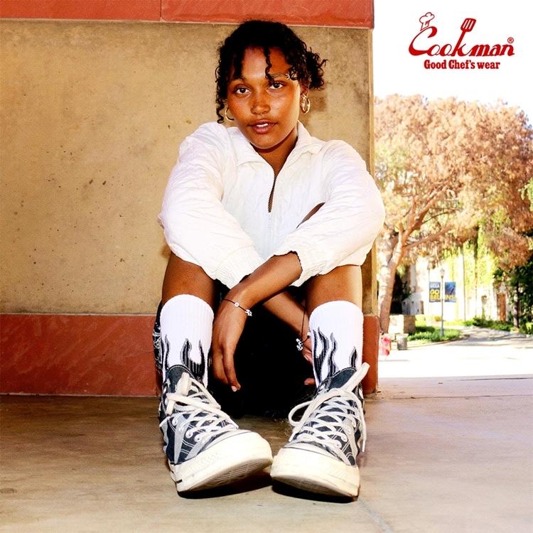 COOKMAN（クックマン） Rib Crew Socks Flame White Black リブクルー