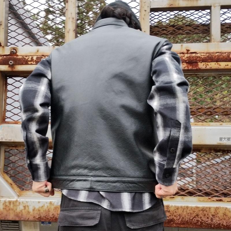 HEAVY HEAVY《MCベスト》 ジップ＆スナップ モトブルーズ 後ろ1枚革
