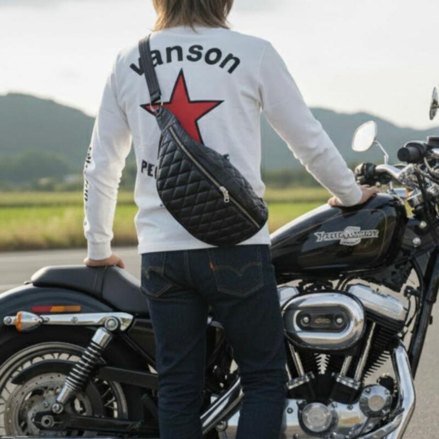 L*W様 新品 本革 MOTOBLUEZ ダイヤステッチ レザーボディバッグ ブ 送料無料】MOTOBLUEZ バッファローレザーファニーパック ダイヤ