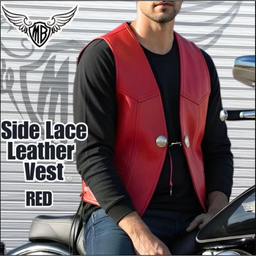HEAVY MOTOBLUEZ サイドレースレザーベスト 「レッド」MB-VO01RD