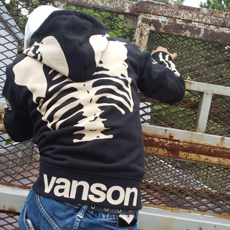 VANSON（バンソン） 裏毛F/Zパーカー メンズ スカル ボーン ドクロ
