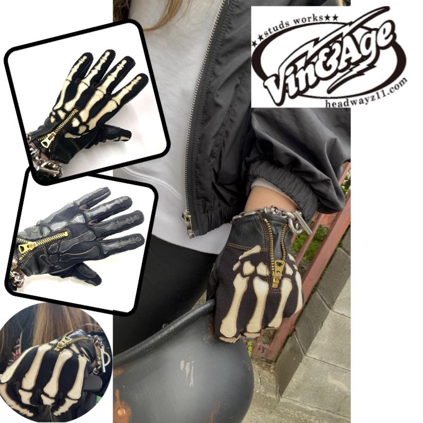 ◇89 レア 当時物 90s ヴィンテージ ダブル ジップ レザー グローブ 黒