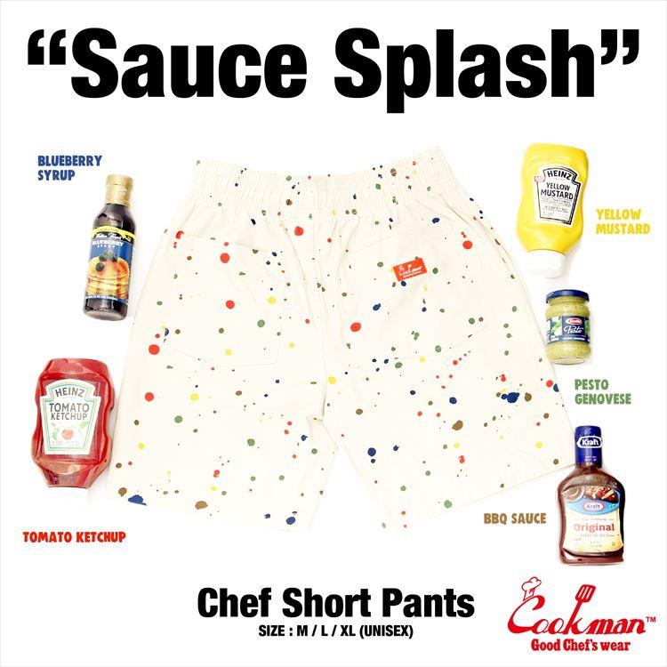 COOKMAN/クックマン ショートシェフパンツ Chef Pants Short Sauce Splash（ユニセックス）ベージュ ソース