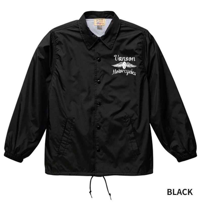 Vanson別注 コーチジャケット 黒 M 美品 VANSON モトブルーズ別注 コーチジャケット 「WHEEL & WING」｜2カラー