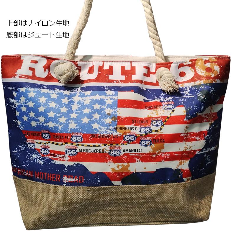 ROUTE66 RT 66 トート バッグ ロードサイン フラッグ マップ プリント