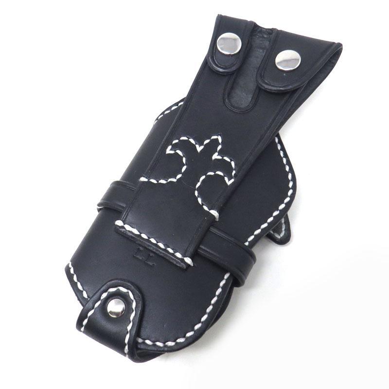 【商品入れ替えの為 10%OFF】GOD VALLEY スマホホルダー 牛革　スマホケース　ベルトポーチ　ピストルホルダー風　ブラック/ホワイトステッチ　LLサイズ_3