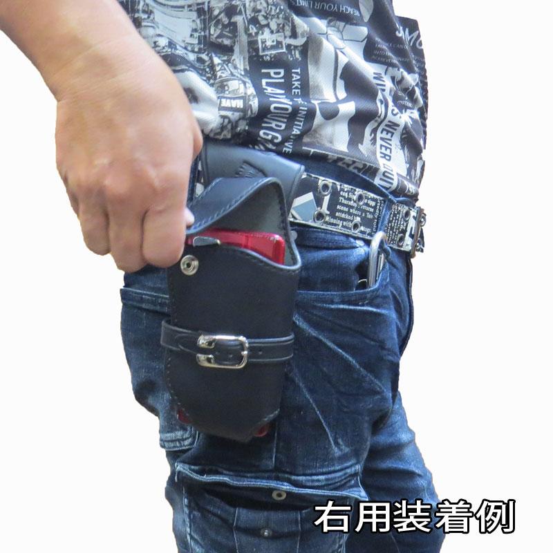 【商品入れ替えの為 10%OFF】GOD VALLEY スマホホルダー 牛革　スマホケース　ベルトポーチ　ピストルホルダー風　ブラック/ホワイトステッチ　LLサイズ_9