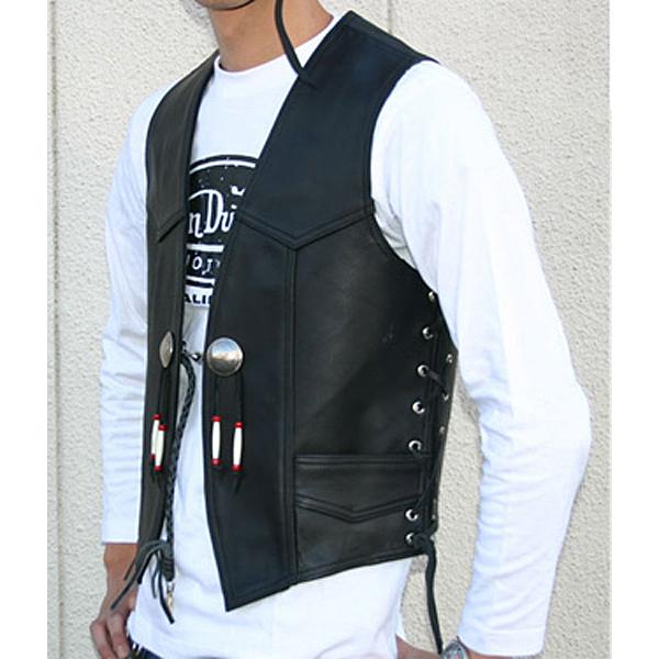 HEAVY オイルレザーベスト ブラック（36インチ）VEST (HVO-01)メンズ 