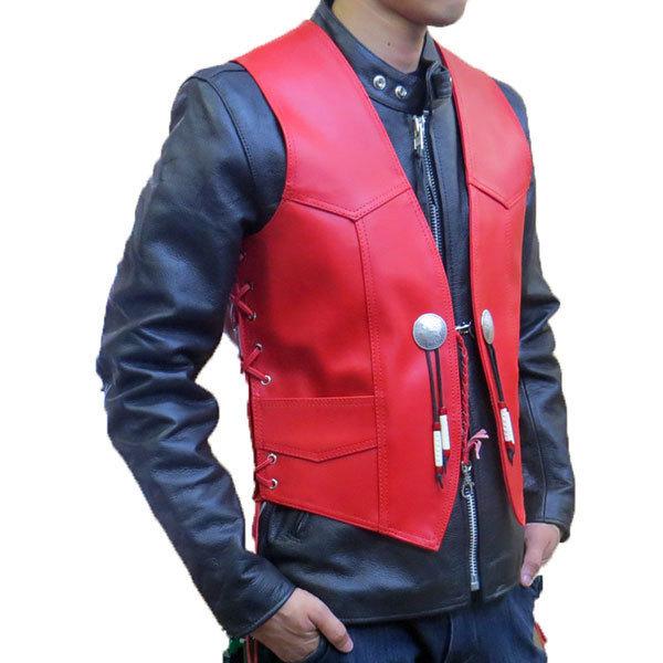 HEAVY オイルレザーベスト レッド（40インチ）VEST (HVO-01R) メンズ 