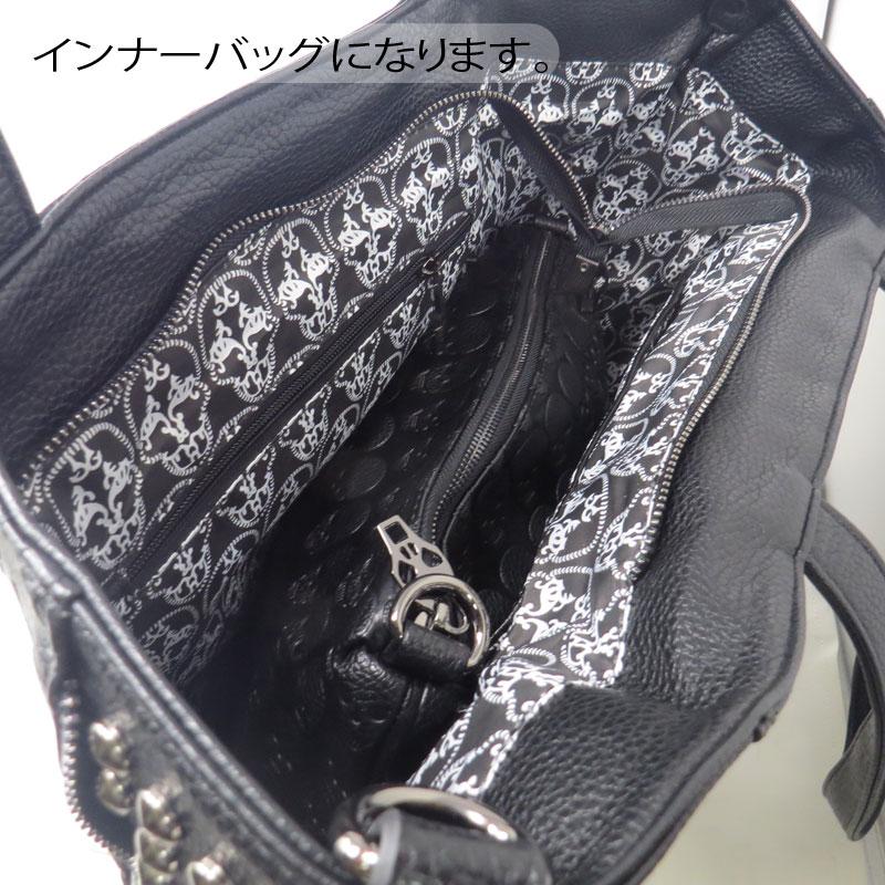 4way インナーバッグ付き スタッズスカルトートバッグ PVCレザー(6302 