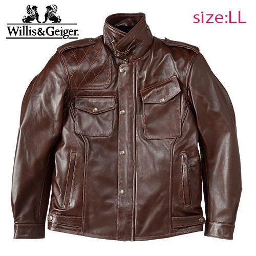 【セール！】 Willis&Geiger　レザージャケット（LLサイズ）サファリ風　襟付き　LEATHER JACKET　ELKレザー　牛革　エルク加工　 ブラウン｜motobluezkobe｜02