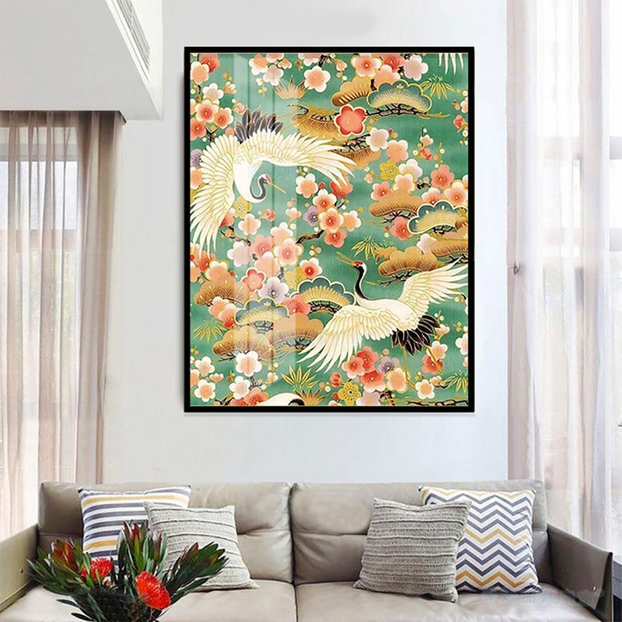 クロスステッチキット 刺繍キット 鶴 長寿 動物図案 壁に貼るフレーム