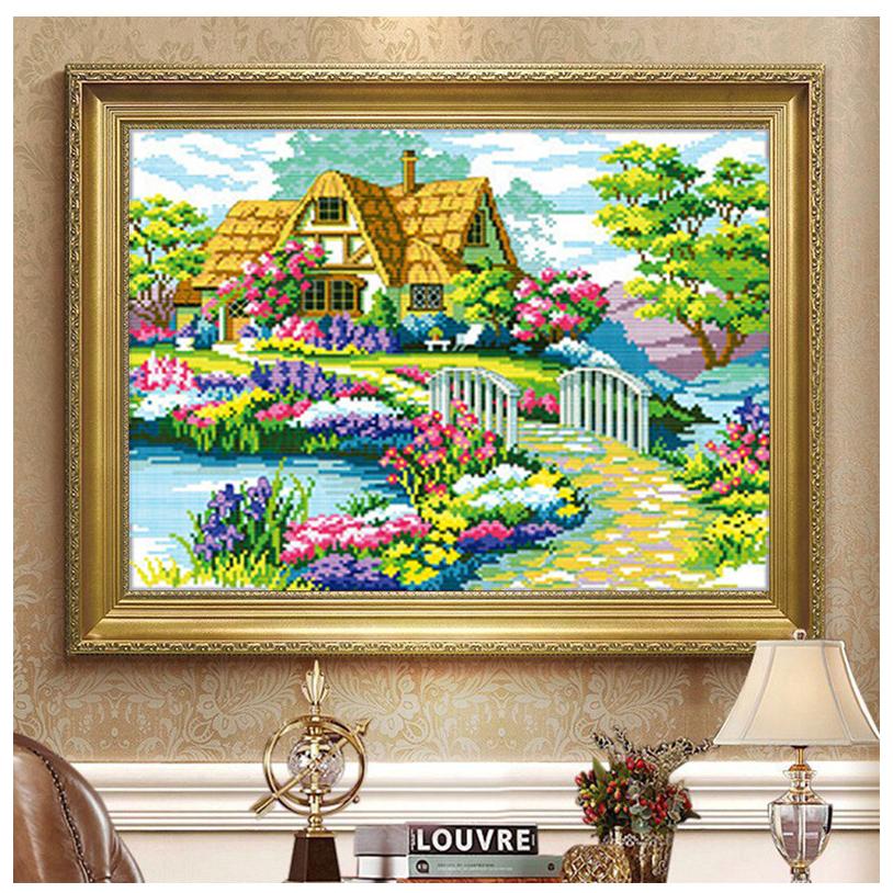 クロスステッチ 刺繍キット DIY 手芸キット 壁に貼るフレーム 花草景色