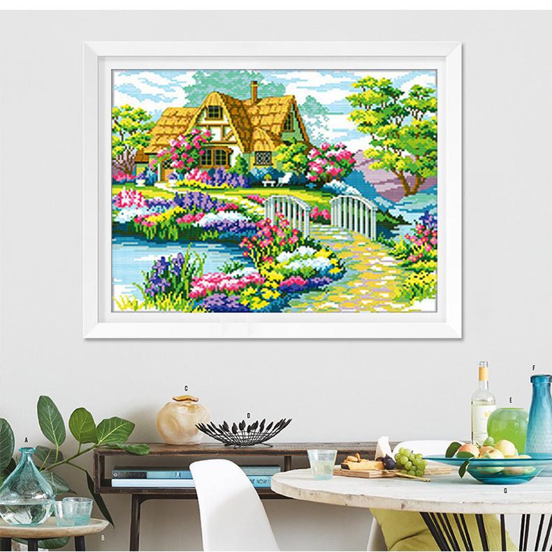 クロスステッチ 刺繍キット DIY 手芸キット 壁に貼るフレーム 花草景色