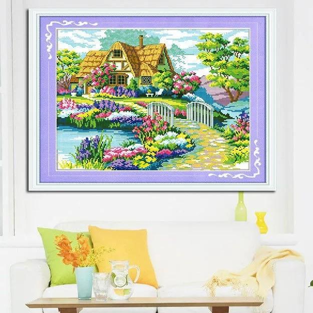 クロスステッチ 刺繍キット DIY 手芸キット 壁に貼るフレーム 花草景色