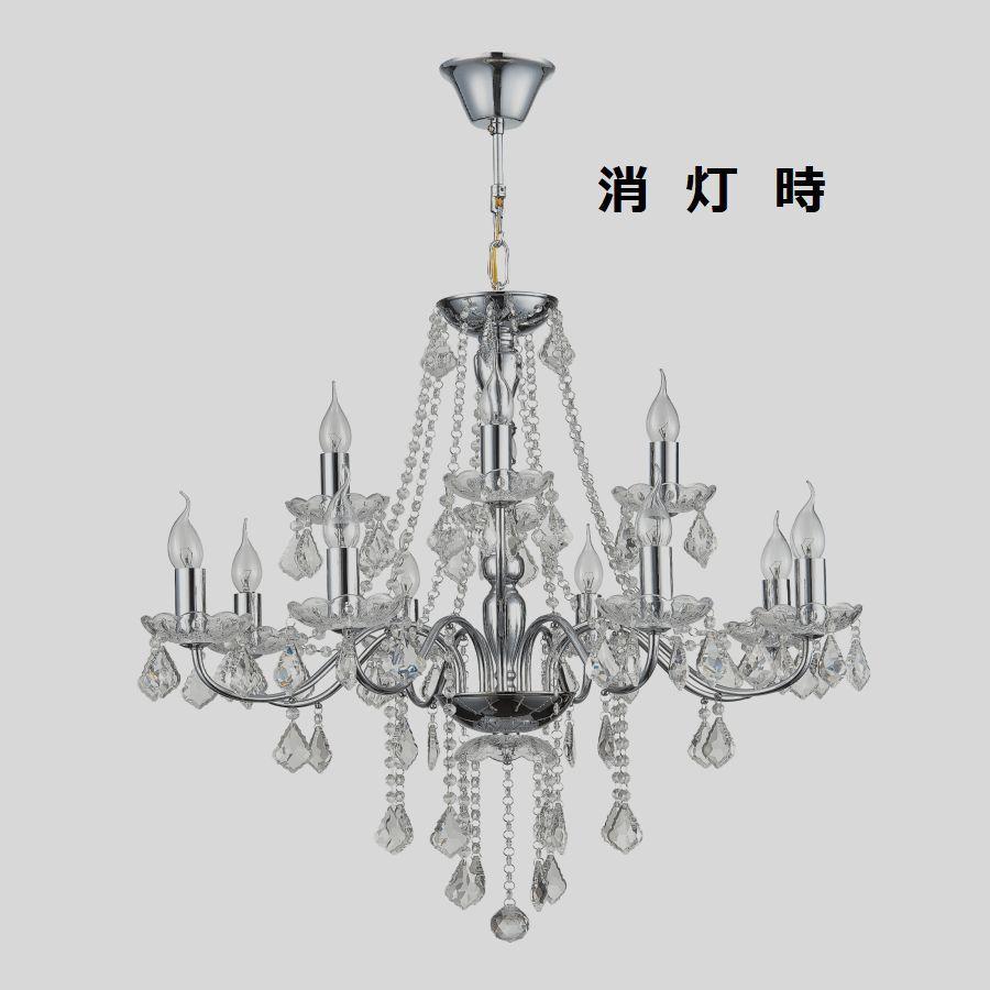 天井照明 シャンデリア 照明 LED対応 調光器対応 アンティーク インテリア 姫系 豪華 おしゃれ ライト 組立配線済み 電気工事不要■2段12灯 シルバー 簡易取付式の画像
