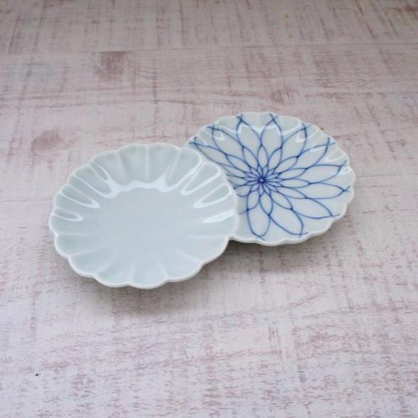 【新品未使用品】　有田焼　白磁　角皿　小鉢　小皿 薬味皿　5客セット 波佐見焼 染付 網 小分け菊皿 二品盛 小皿 薬味皿 豆皿 シンプル 菊型