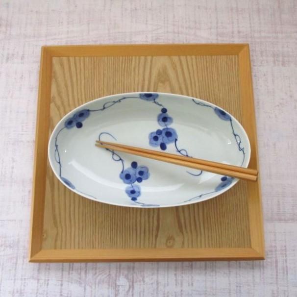 有田焼 染付 薔薇絵 楕円皿(大) バラ 深皿 カレー皿 パスタ皿 盛皿