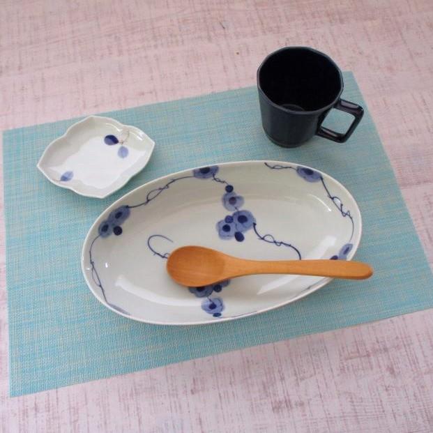 有田焼 染付 薔薇絵 楕円皿(大) バラ 深皿 カレー皿 パスタ皿 盛皿