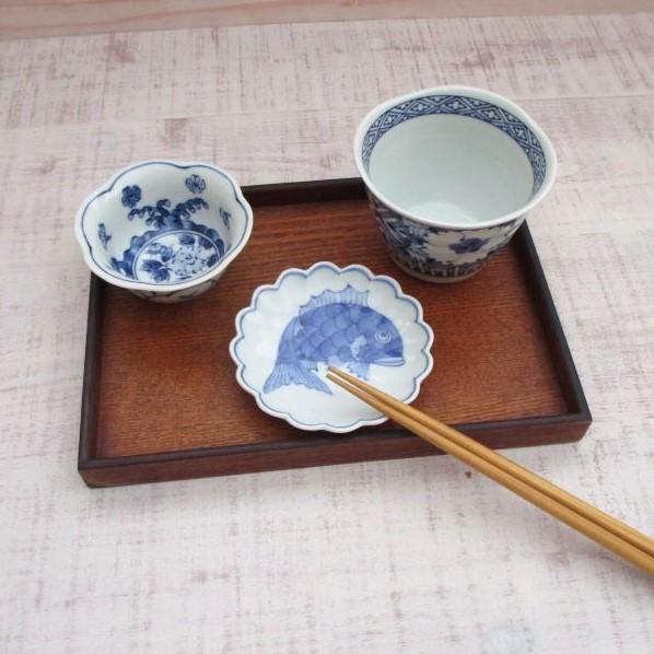 有田焼 染付 めで鯛菊型 3.5寸皿 小皿 取皿 渓山窯 手描き 上品 縁起物