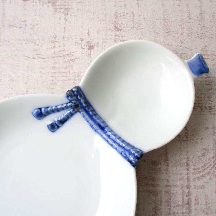 波佐見焼 お皿 和食器 房濃(青)ひょうたん二品盛 変型皿 おしゃれ 上品