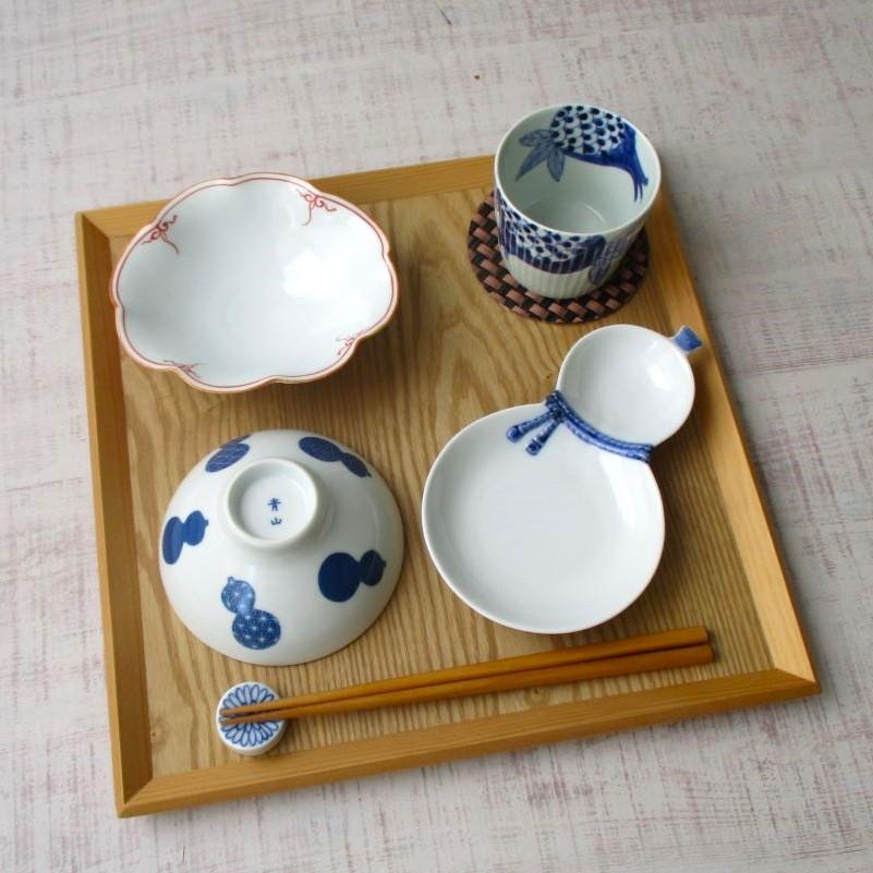 波佐見焼 お皿 和食器 房濃(青)ひょうたん二品盛 変型皿 おしゃれ 上品