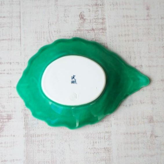 波佐見焼 緑交趾 柏型皿 お皿 銘々皿 多用皿 多用鉢 煮物