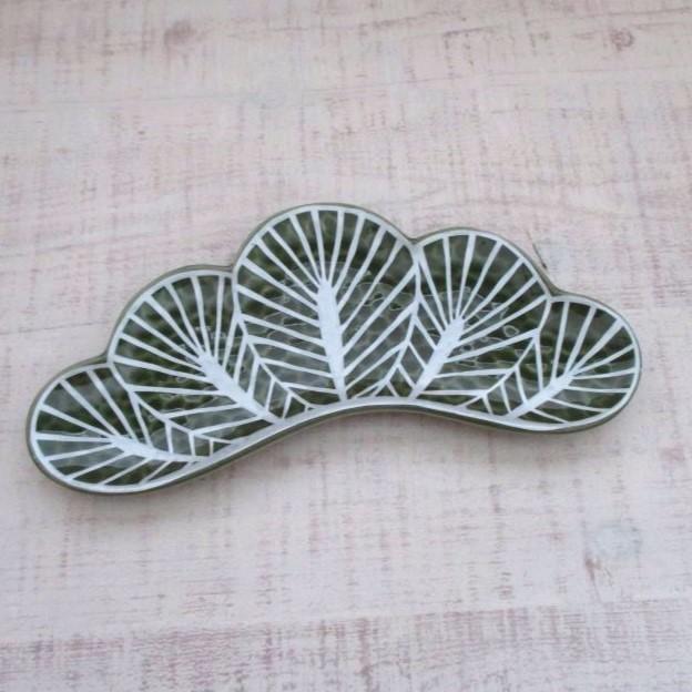 有田焼 幸楽窯 錦茶緑銀 松葉形 前菜皿 お皿 長皿 付出皿 盛皿