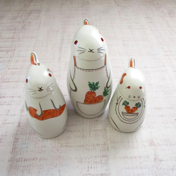 有田焼 錦兎汁次 3点セット うさぎ 醤油差し 母兎 兄兎 赤ちゃん兎