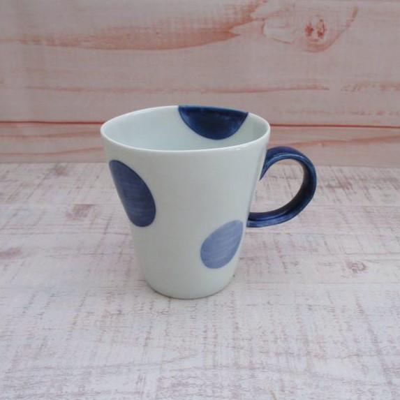 波佐見焼 康創窯 二色丸紋 マグカップ(青) かわいい おしゃれ 水玉