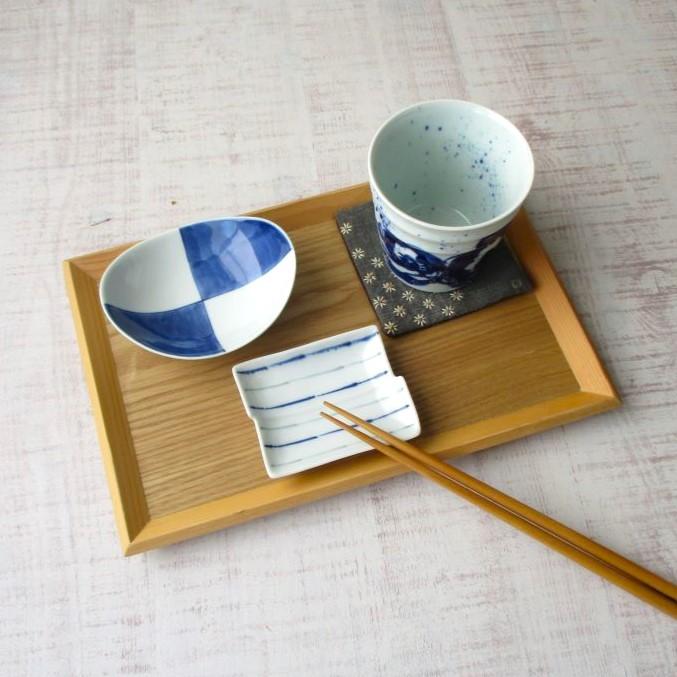 波佐見焼 康創窯 染付 市松 変形小付 ミニ 小鉢 かわいい シンプル