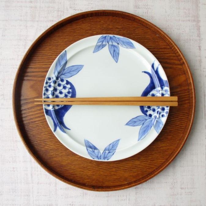 有田焼 皓洋窯 染付 柘榴 リム7寸 プレート 丸皿 洋皿 和皿 盛皿