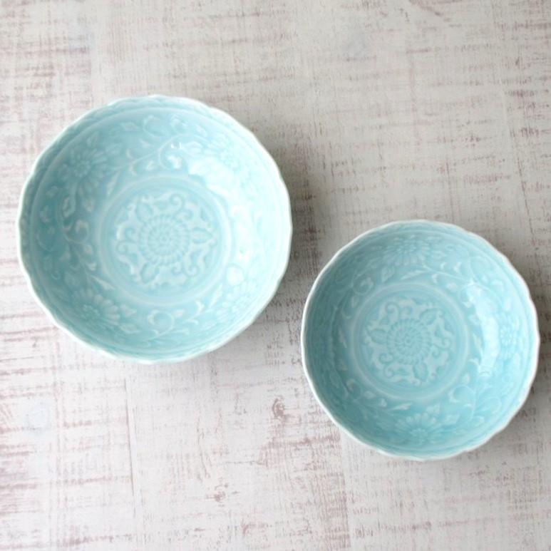 有田焼 崋山 青磁 唐草彫 小鉢 多用鉢 取鉢 デザート 鉢 サラダ ボウル