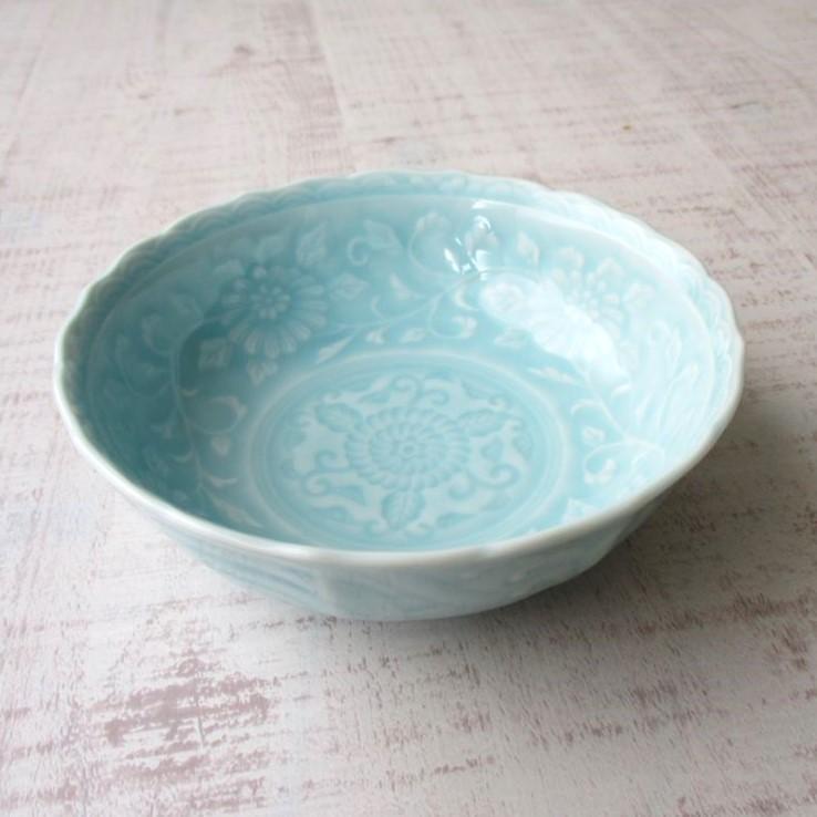 有田焼 崋山 青磁 唐草彫 小鉢 多用鉢 取鉢 デザート 鉢 サラダ ボウル