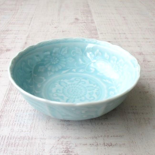 有田焼 崋山 青磁 唐草彫 小鉢 多用鉢 取鉢 デザート 鉢 サラダ ボウル