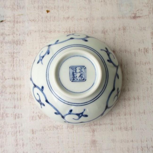 角鉢 印判 染付 波文様 花唐草 5組 小鉢 つる花唐草5.5寸角皿 青【徳七窯】