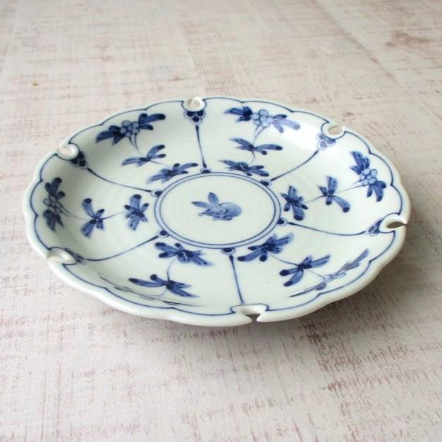 波佐見焼 染付 割草花 うさぎ 雪輪 5寸皿 丸皿 取皿 フラット皿