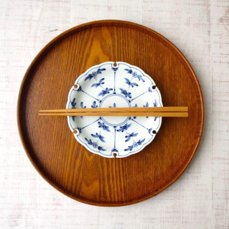 波佐見焼 染付 割草花 うさぎ 雪輪 5寸皿 丸皿 取皿 フラット皿